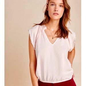 NWT Anthropologie Cloth & Stone pink shirt v neck elastic short sleeve reglan